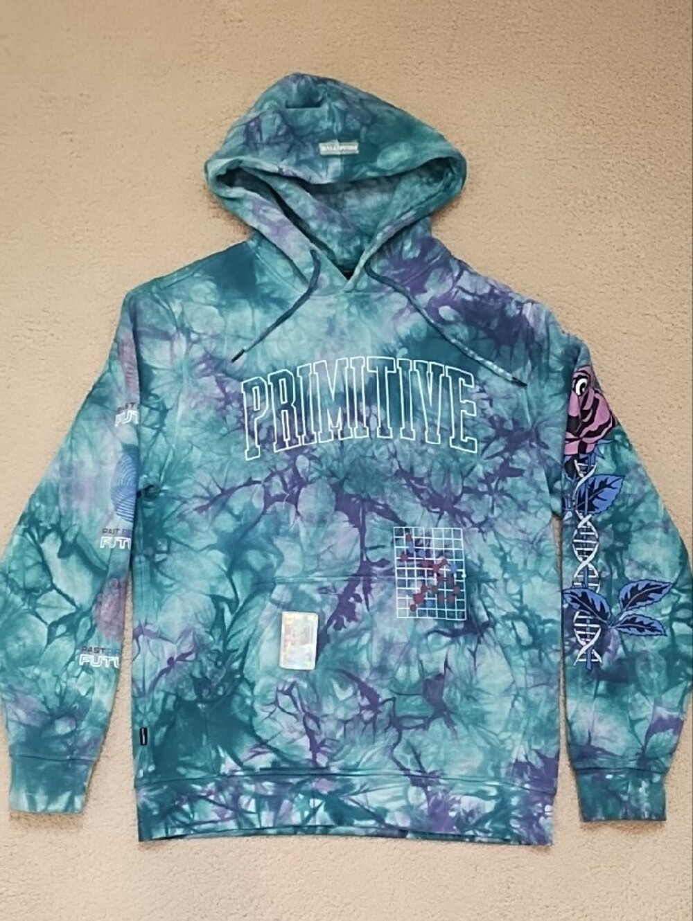 Primitive Skateboarder Hoodie Purple Teal Tie-Dye Astronaut Womens Small